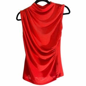 Milumia Red Draped Too Size S Ruched Sleeveless Mock Neck Fitted Blouse